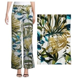 Chico’s 🆕 LINEN TROPICAL PRINT WIDE LEG OVERSIZED DRAWSTRING WAIST NWOT Med/LG